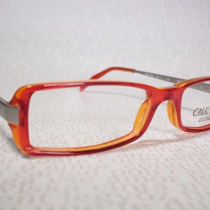 Medium Small Semi Clear Orange, Red and Silver CHANTAL N453 Unworn 1990&#39;s Super Sleek Small Lenses Eye Glasses Eyeglass Frames for Women