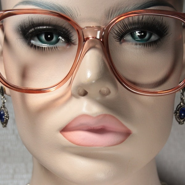 Unworn True 80's ELITE model 'FAIRWAY PINK' Clear Pink Plastic Very Oversized Eye Glasses Eyeglass Frames