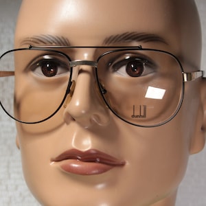 Genuine Unworn ALFRED DUNHILL model 6029 Obnoxiously Cool Vintage 1980s Black and Gold Luxury Designer Aviator Glasses Eyeglass Frames