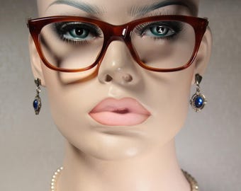 Nienoszone, zabytkowe włoskie oprawki okularowe Farben z lat 70., wąskie, w kolorze szylkretowym, z epoki „Mad Men”