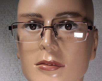 Medium-Large ALVIERO MARTINI mod. MM0144 Burgundy Red Leather Detailed Semi Rimless Rectangular Eye Glasses Optical Frames Eyeglasses