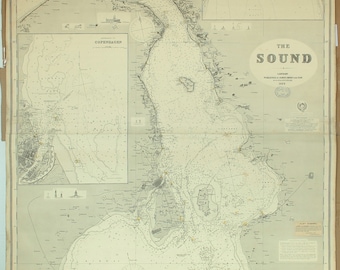 Genuine 1889 / 1890 Antique Blueback Sea Chart : James Imray & Son Chart No. 46 - THE SOUND, c. 88 x 130 cm