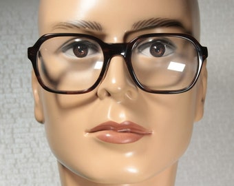 Men&#39;s 1970s CENTROTTICA Rectangular Italian Pale Brown Striped Semi Clear Thick Rim Eyeglass Frames Eyeglasses