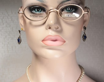 Matt Gold ST MORITZ model MERLO Small Oval Lens Eyeglass Frames, Stainless Steel, Y2K Era