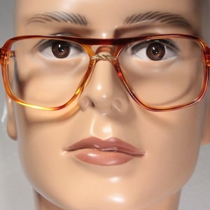 True Vintage Late 70s / Early 80s CHRISTOPHER D. Clear Orange and Brown Aviator Style Eye Glasses Eyeglass Frames with Gold Color Details image 2