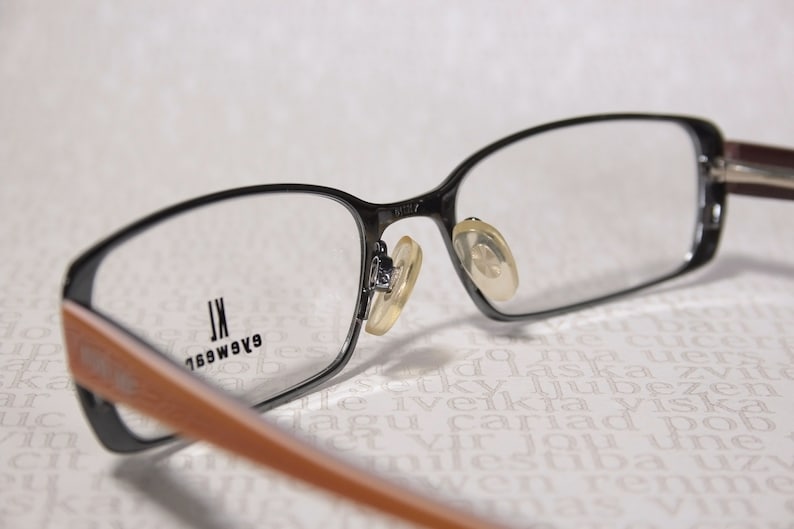 Early 2000's KILLER LOOP 7540 Dark Chrome and Orange Plastic Acetate Small Lens Slim Low Profile Eye Glasses Frames Eyeglasses for Women image 6