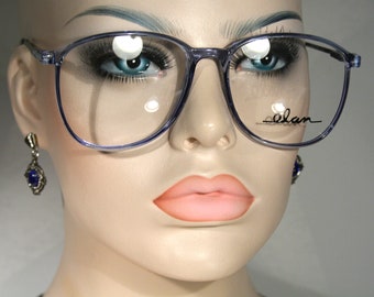 Lunettes de vue ELAN 7001 « Bleu » transparent jamais portées, magnifiques, fin des années 80, plastique oversize saphir pâle, montures de lunettes optiques