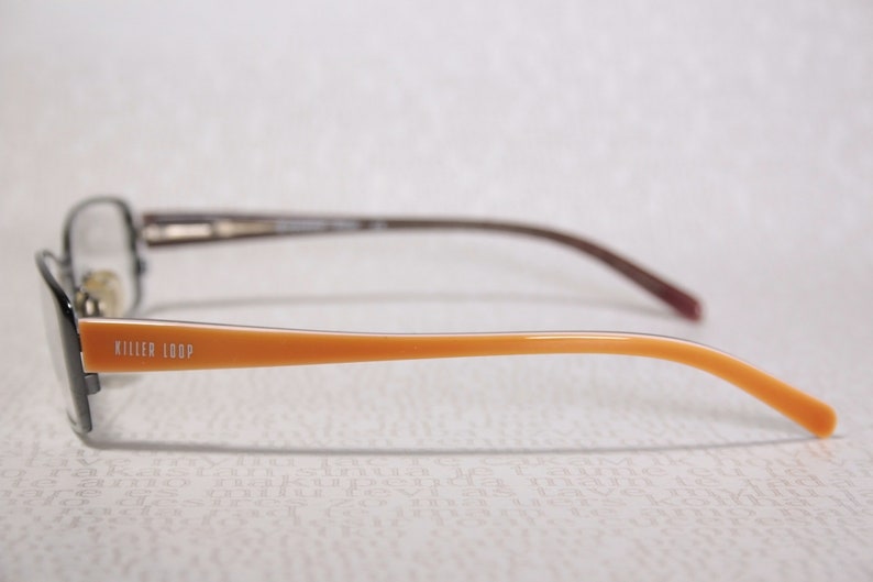 Early 2000's KILLER LOOP 7540 Dark Chrome and Orange Plastic Acetate Small Lens Slim Low Profile Eye Glasses Frames Eyeglasses for Women image 4