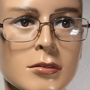 Men&#39;s Size Large Unworn Luxottica LU 1537 Italian Early 2000&#39;s Glossy Chrome and Orange Rectangular Eye Glasses Eyeglass Frames