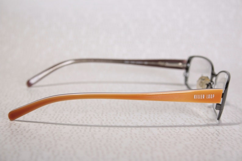Early 2000's KILLER LOOP 7540 Dark Chrome and Orange Plastic Acetate Small Lens Slim Low Profile Eye Glasses Frames Eyeglasses for Women image 7