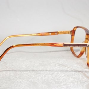 True Vintage Late 70s / Early 80s CHRISTOPHER D. Clear Orange and Brown Aviator Style Eye Glasses Eyeglass Frames with Gold Color Details image 8