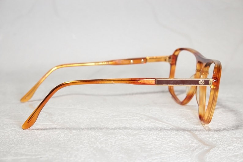 True Vintage Late 70s / Early 80s CHRISTOPHER D. Clear Orange and Brown Aviator Style Eye Glasses Eyeglass Frames with Gold Color Details image 8