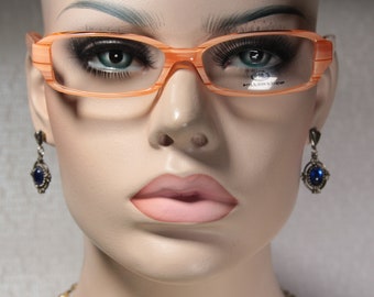 Narrow Early 2000's KILLER LOOP 7052 Pale Striped Orange Plastic Acetate Small Lens Slim Low Profile Eye Glasses Frames Eyeglasses for Women