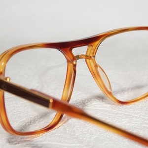 True Vintage Late 70s / Early 80s CHRISTOPHER D. Clear Orange and Brown Aviator Style Eye Glasses Eyeglass Frames with Gold Color Details image 7