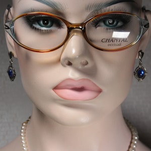 Smallish Unworn CHANTAL Mod P459 Italian 1990&#39;s Clear Orange and Cyan Oval Eye Glasses Eyeglass Frames for Women