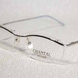 Lightweight CHANTAL Unworn 1990's Sleek Silver Chrome Semi / Half Rimless Eye Glasses Eyeglass Frames