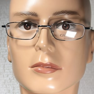 Medium Large Unworn Silver and Blue Chrome CHANTAL 40018 Early 2000&#39;s Sleek Italian Rectangular Metal Eye Glasses Eyeglass Frames