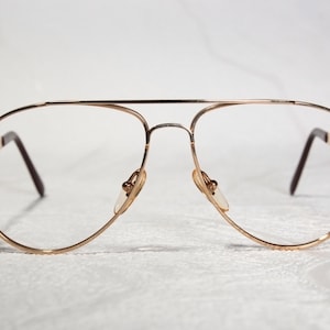 Medium-Small Vintage Late 1970's Early 1980's Glossy Gold Classic Twin Bridge Glasses Eyeglass Frames for Men and Women