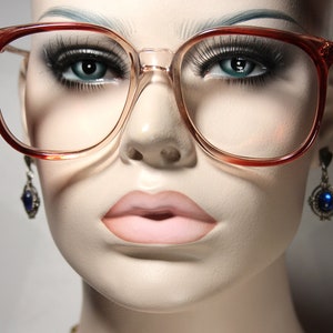 Unworn True 80&#39;s ELITE model &#39;FAIRWAY Brown Fade&#39; Orange Red Clear Plastic Large Rim Eyeglasses Glasses Frames in Vintage Oversized Style