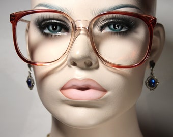 Ungetragene True 80er ELITE Modell 'FAIRWAY Brown Fade' Orange Rot Klarer Kunststoff Großer Rand Brillen Brillengestelle im Vintage Oversized Style