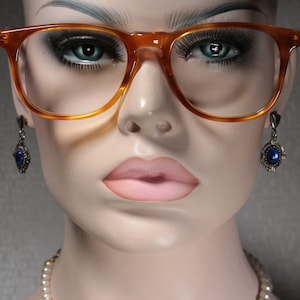 Unworn Vintage 1970&#39;s Italian FARBEN Semi Clear Orange Tortoise Panto Style Glasses Eyeglass Frames Eyewear 52 20 140