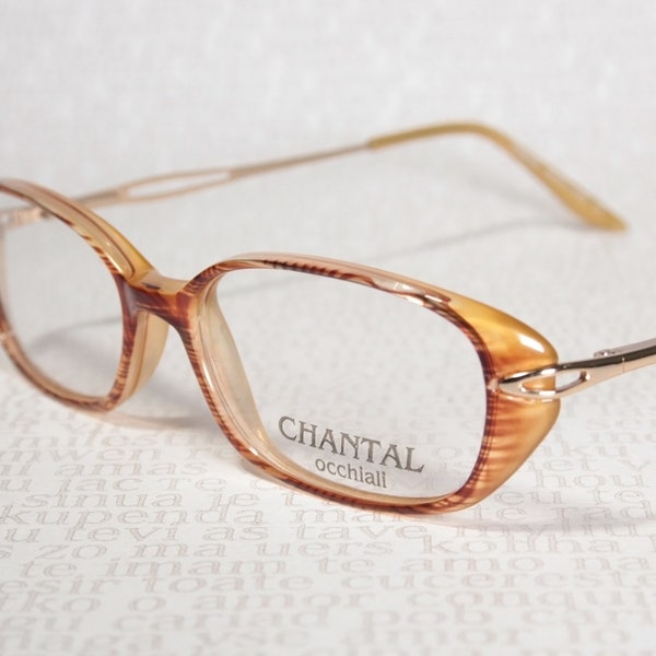 Unworn Italian CHANTAL Mod P458 Vintage 1990's Semi Clear Orange Brown Pattern Oval Eye Glasses Eyeglass Frames for Women