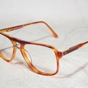 True Vintage Late 70s / Early 80s CHRISTOPHER D. Clear Orange and Brown Aviator Style Eye Glasses Eyeglass Frames with Gold Color Details image 4