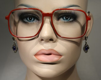 BELLE QUALITÉ mod. ELAN-606 Unisex 'Red Amber' True Vintage 80s Big Oversize Anteojos Monturas de gafas con un poco de pintura regular