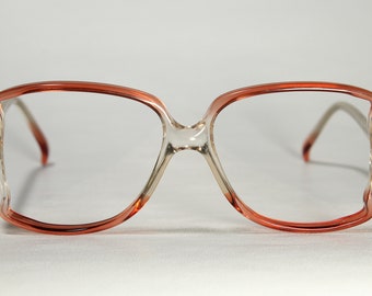 Unworn French AVANT-GARDE 'Eileen' col. 'Rimrose' True 80's Vintage Oversize Orange & Clear Plastic Unique Eyeglass Frames Spectacles Small