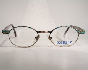 Colorful Oval ZODIAC 90s 1990's Women's Wild Boho Chic Multicolor Details on Brass or Bronze Eyeglasses Glasses Frames Size Medium Large