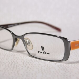 Early 2000's KILLER LOOP 7540 Dark Chrome and Orange Plastic Acetate Small Lens Slim Low Profile Eye Glasses Frames Eyeglasses for Women image 3