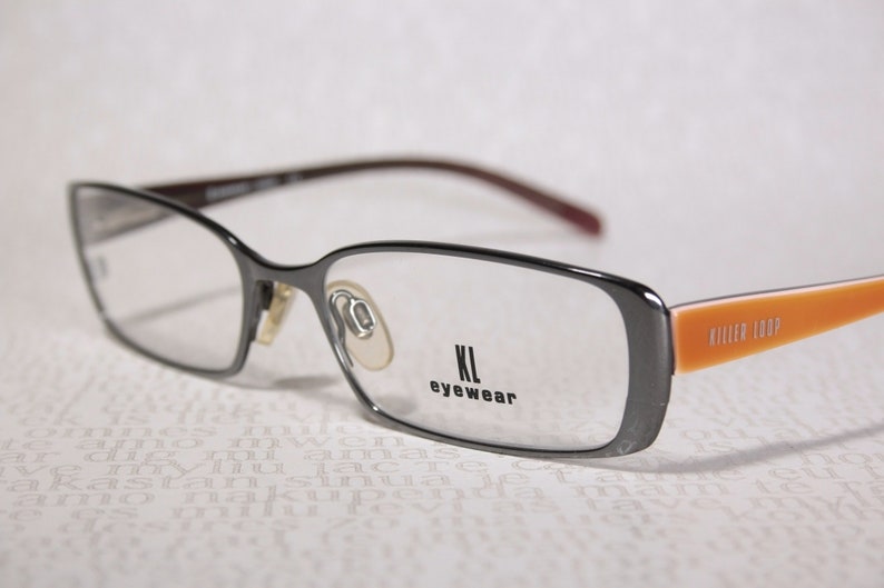 Early 2000's KILLER LOOP 7540 Dark Chrome and Orange Plastic Acetate Small Lens Slim Low Profile Eye Glasses Frames Eyeglasses for Women image 3