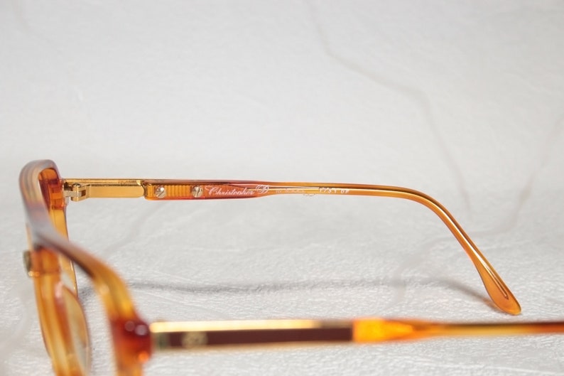 True Vintage Late 70s / Early 80s CHRISTOPHER D. Clear Orange and Brown Aviator Style Eye Glasses Eyeglass Frames with Gold Color Details image 6