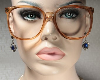 Unworn True 1980's Eighties ELITE model 'FAIRWAY CHAMPAGNE' Plastic Oversized Clear Orange Eyeglasses Glasses Frames Eyewear