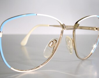 Taille enfant EN LIGNE Mod. 9664 Or vintage des années 1980 avec montures de lunettes cyan blanc et bleu clair Stock ancien neuf NOS Italie Filles Garçons