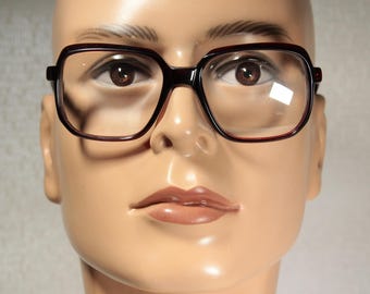 Men's Very Small Early 1980s CHRISTOPHER D. Rectangular Dark Burgundy Square Thick Rim Eyeglass Frames