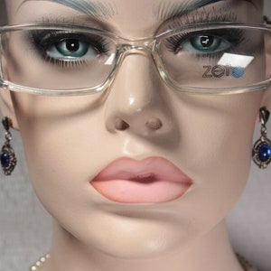 RESERVED for Barbara: Unworn ZERO Clear and Pale Blue Slim Rectangular Plastic Acetate Eye Glasses Optical Frames Eyeglasses