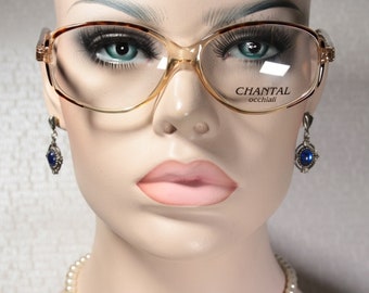 Unworn CHANTAL Mod P331 col. S154 Italian Vintage 1990's Clear Honey and Brown Tortoise Plastic Oval Eye Glasses Eyeglass Frames for Women