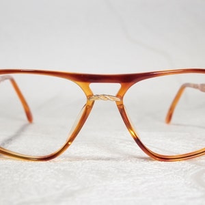 True Vintage Late 70s / Early 80s CHRISTOPHER D. Clear Orange and Brown Aviator Style Eye Glasses Eyeglass Frames with Gold Color Details image 3