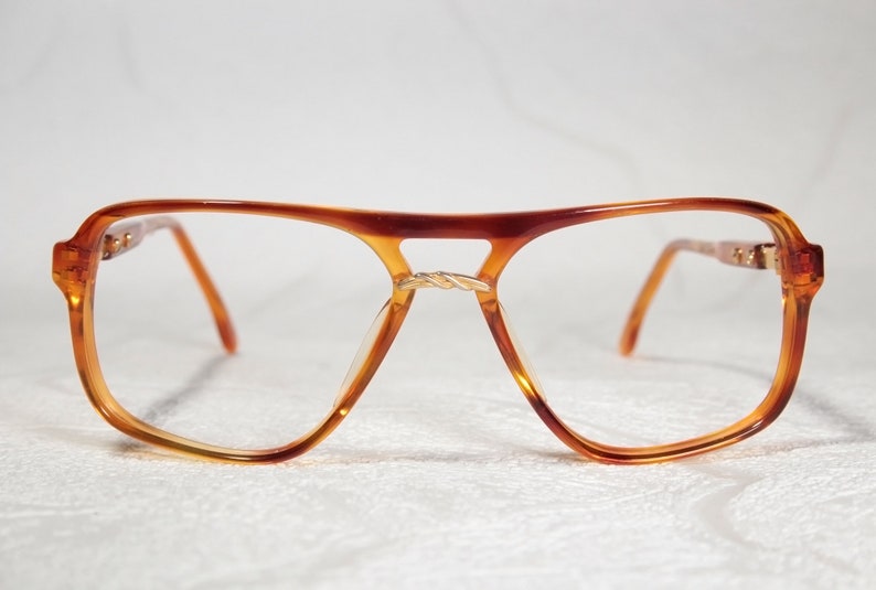 True Vintage Late 70s / Early 80s CHRISTOPHER D. Clear Orange and Brown Aviator Style Eye Glasses Eyeglass Frames with Gold Color Details image 3