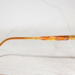 True Vintage Late 70s / Early 80s CHRISTOPHER D. Clear Orange and Brown Aviator Style Eye Glasses Eyeglass Frames with Gold Color Details image 9