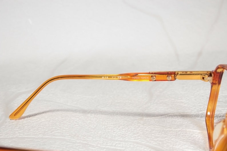 True Vintage Late 70s / Early 80s CHRISTOPHER D. Clear Orange and Brown Aviator Style Eye Glasses Eyeglass Frames with Gold Color Details image 9