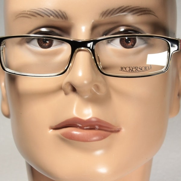 Unworn JECKERSONS Black Clear and Red Plastic Acetate Slim Rectangular Eye Glasses Optical Frames Eyeglasses for Men and Women