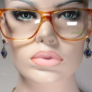 Ungetragen GALILEO PLU-F27 True Vintage Anfang 80er Jahre Klar Honig Bernstein Orange Oversized Brille Brillengestelle für Frauen 58 14 140 NOS
