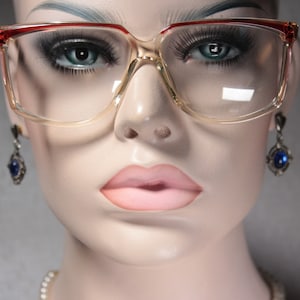 Medium Small Unworn CHRISTOPHER D. (Dunhill) model 703 Early 1980&#39;s Detailed Clear and Red Acetate Eye Glasses Eyeglass Frames Eyewear