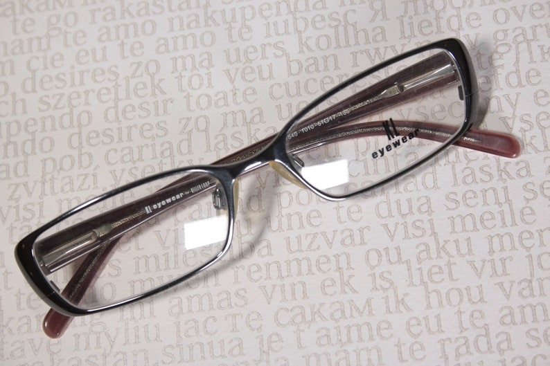 Early 2000's KILLER LOOP 7540 Dark Chrome and Orange Plastic Acetate Small Lens Slim Low Profile Eye Glasses Frames Eyeglasses for Women image 10
