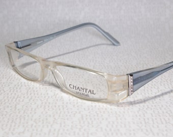 Size Medium Clear Light Honey and Pale Blue CHANTAL P476 1990&#39;s Sleek Small Lens Wide Temple Arms Eye Glasses Eyeglass Frames for Women
