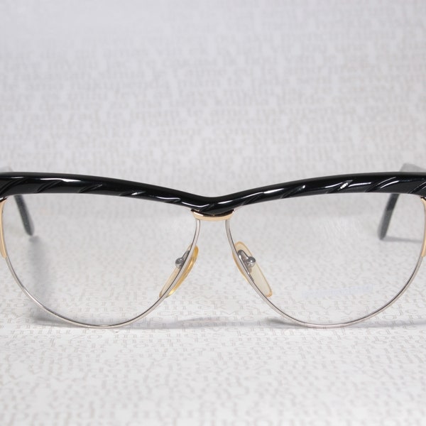 Really Unique Italian MIMMINA Mod. R129 Vintage 80's Strong Brow Bar Black and Gold Eye Glasses Eyeglass Frames Eyewear For Cheap