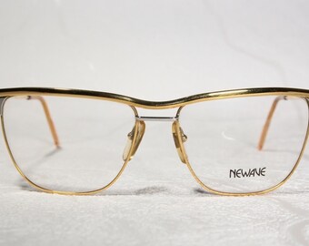 Size Large Vintage 80s NEWAVE Lightweight Gold and Silver Strong Browline Eyeglass Frames 58 17 135