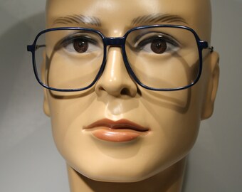 Unisex Unworn BELLE QUALITÉ mod. ELAN-606 col. Blue True Vintage 80s Big Large Oversized Eyeglasses Glasses Frames Eyewear Size Large 56 14